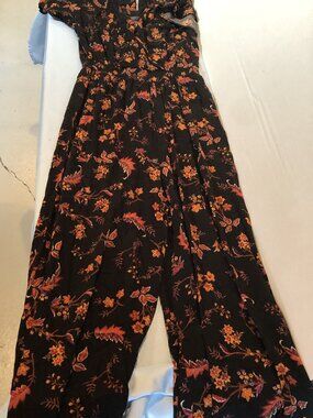 Maurices SMALL Orange Leaves Fall Jumpsuit 16.5" Pit to Pit; 24" Waist